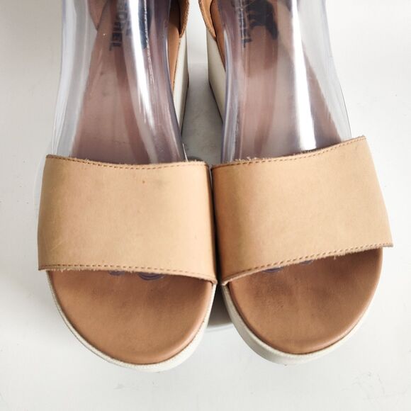 Sorel Sandals Size 8 Tan Wedge Heel Platform Cross Ankle Strap Open Toe Cameron - Picture 8 of 12
